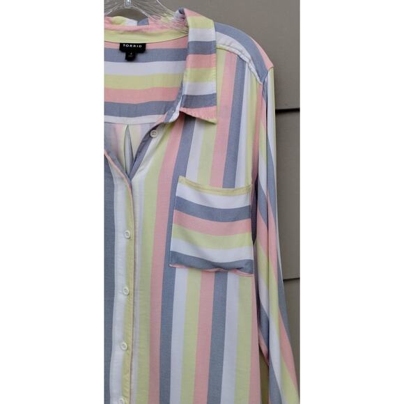 Torrid Multi Stripes Button down Shirt Top Blouse Tunic Pastels Size 4 - 4XL - Picture 8 of 10